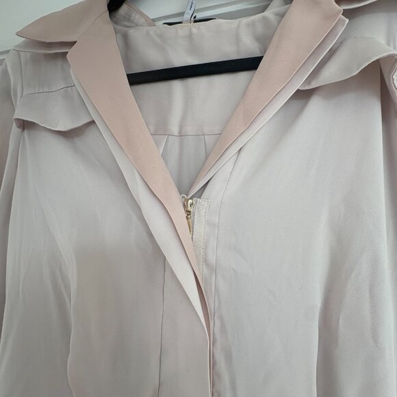 Reiss Alyana Mini Dress In Nude Collared Pleated Skirt Self Tie Belt Sz 6 - Picture 4 of 10